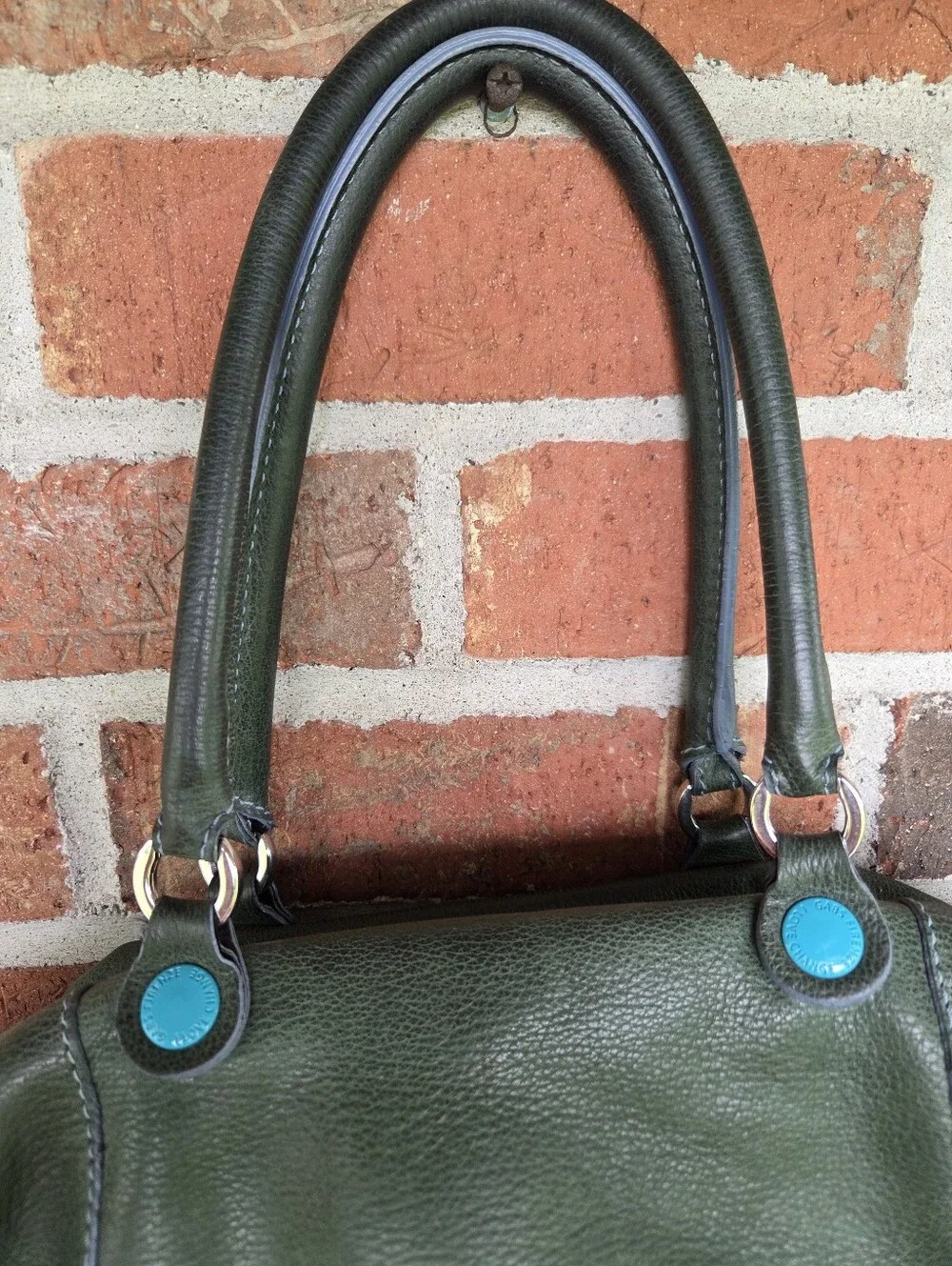 Gabs Green Leather Satchel with Turquoise Accents